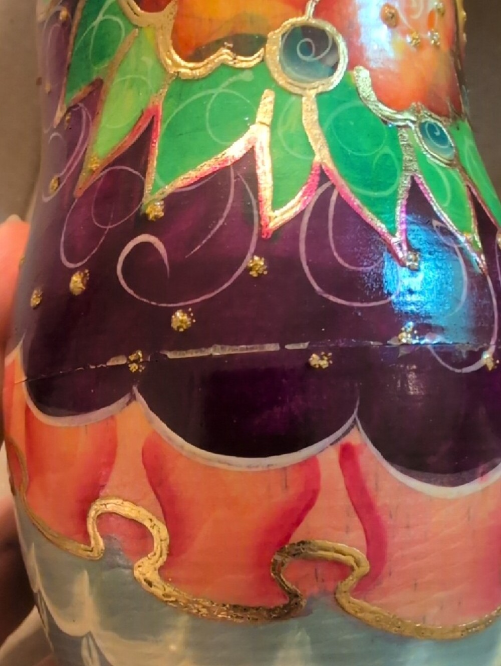 Hand-Painted Russian Nesting Doll - Pink & Purple Winter Scene - Picture 16 of 16